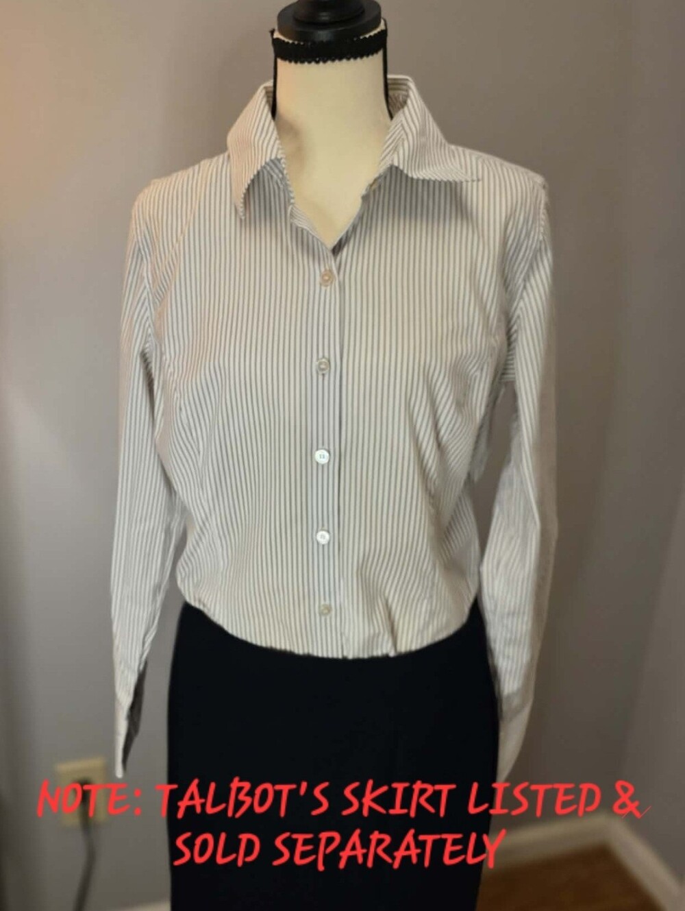 Talbots Women's White & Pinstripe Long Sleeve Blouse - Size 10 - Picture 3 of 5